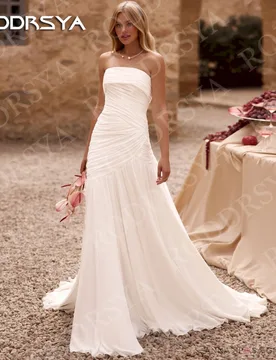 RODDRSYA Chiffon Wedding Dress Strapless Elegant Beach Mermaid Pleated Bridal Dresses Sleeveless Customized Vestidos De Novia - Aliexpress - FashionsVida