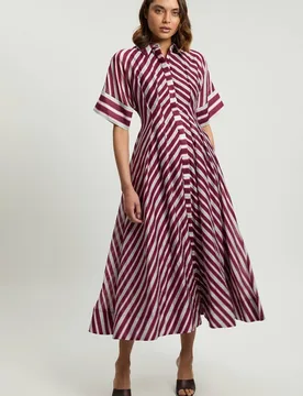 Stripe Collared Woven Midi Dress - Burgundy - Size: 14 - Karen millen - FashionsVida