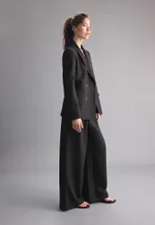 Weite Stoffhose mit verstellbaren Knöpfen Schwarz 40