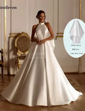 Smileven Sweetheart Neck Wedding Dresses Halter White/Ivory Satin Mermaid Bridal Gowns Modest vestidos de novia 2024 - Aliexpress - FashionsVida
