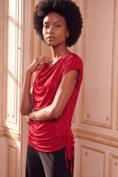 Sparkle Cowl Neck Tie Side Top - Red - Size: 18