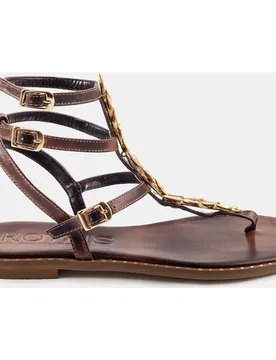 Sandalia de mujer en piel con abalorios - Makis Kotris - FashionsVida