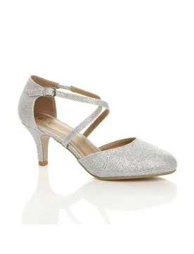 High Heel Crossed Straps Court Shoes - Silver - Size: 6 - Ajvani - FashionsVida