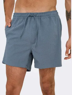 Pocketed Seersucker Swim Shorts Blue male - ONLY & SONS - FashionsVida