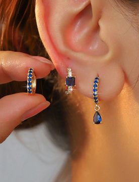 Juego de 6 piezas de pendientes elegantes de moda europea y americana con circonita cúbica brillante en forma de lágrima y diseño geométrico, pend