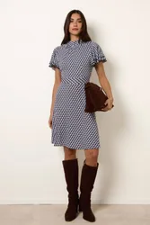 Women's Multi Short Sleeve Zip Round Neck Mini Dress Size: 10 - Multicolor - Size: 10