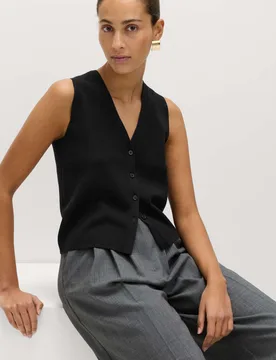 V-Neck Cropped Knitted Waistcoat Black female - M&S - FashionsVida