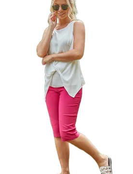 Womens Stretch Knee Length Shorts - Pink - Size 14 Uk - Roman - FashionsVida