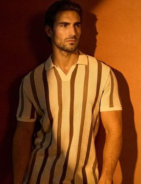 Polo in cotone a righe - panna