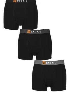 Mens 3 Pack Cotton Keyhole Trunks Black Tonal S - Black - Size: Small - Farah - FashionsVida