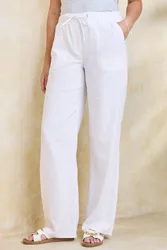 Linen Blend Relaxed Fit Trousers - White - Size: 26L
