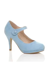 High Heel Mary Jane Court Shoes - Baby Blue - Size: 3