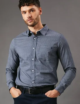 Men's Navy Abstract Shape Print Long Sleeve Shirt Size: Small - Navy - Size: S - Debenhams - FashionsVida