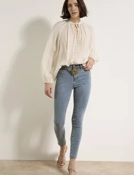 Sienna Slub Cotton Skinny-Fit Jeans - Blue - Size: 32 - Apricot - FashionsVida