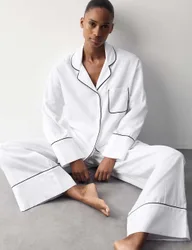 Pure Cotton Striped Revere Pyjama Set White female