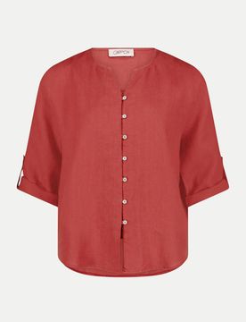 Leinen- Bluse mit 3/4 Arm Rot 36