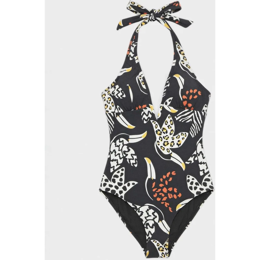 Bañador de mujer escote en v y tejido estampado - Gisela - FashionsVida