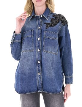 Giacca overshirt con strass BLU M