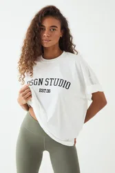 Womens Applique Oversized T-Shirt - White Cotton - Size 22 Uk