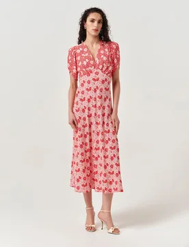 Crepe Floral Midi Tea Dress Red Mix female - GHOST - FashionsVida