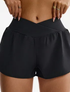 Pantalones cortos deportivos de talla grande para mujer con cintura cruzada 2 en 1 para yoga, exterior, gimnasio - Shein - FashionsVida