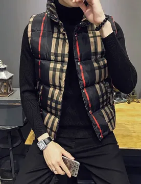 Men's autumn trend plaid men's jacket thickened warm winter down cotton vest - Aliexpress - FashionsVida