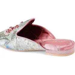 Zapatillas de casa de mujer de tejido iridiscente con bordado
