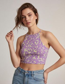 Crop top halter con motivo astratto - viola