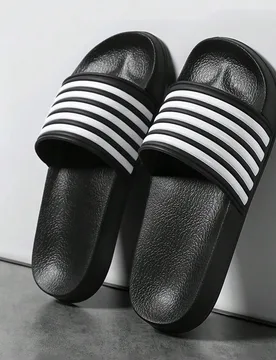 Pantuflas de estilo de pareja para hombres, suela suave a rayas, sandalias de playa y exterior, esencial para el hogar y viajes, pantuflas para mujere - Shein - FashionsVida