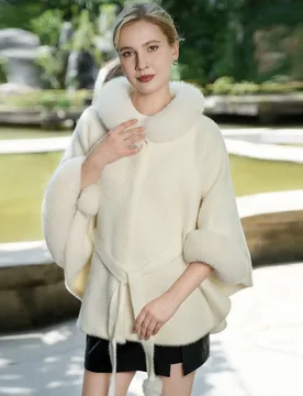 New Faux Fur Cape Cloak - Belted Collar Elegant Outerwear, Women's Warm Winter Coat with Shawl - Aliexpress - FashionsVida