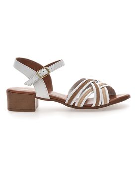 Sandali Bianchi e Beige con Tacco a Blocco in Vera Pelle 243110 38