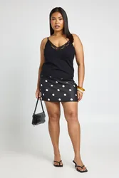 Womens Plus Polka Dot Bengaline Mini Skirt - Black Viscose - Size 24 Uk