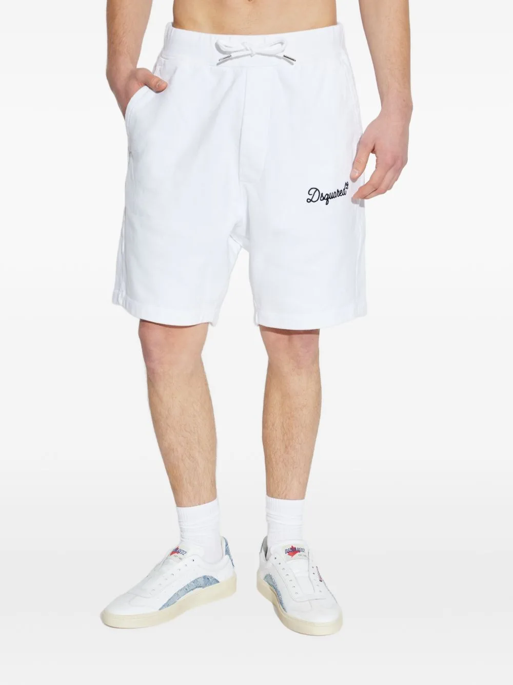 Short bianco uomo logo ricamato - Dsquared2 - FashionsVida