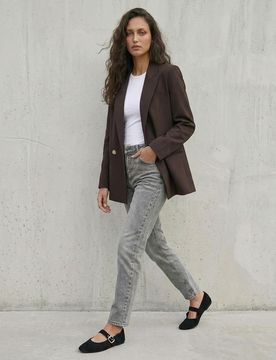 Blazer classico doppiopetto con miscela di viscosa - marrone scuro