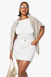 Womens Plus Denim Mini Skirt - Ecru Cotton - Size 22 Uk