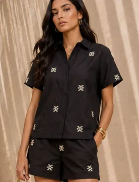 Black Embroidered Cotton Shorts - Black - Size: 12 - Little mistress - FashionsVida