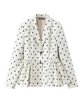 HH Women New Fashion Fluffy Bud Pleated Hem Polka Dots Blazer Coat Female High Street Casual Single Breasted Long Sleeve Jacket - Aliexpress - FashionsVida
