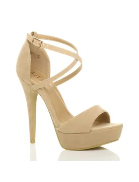 Women's High Heel Crossed Straps Platform Sandals in Nude Size: 8 - Nude - Size: 8 - Ajvani - FashionsVida