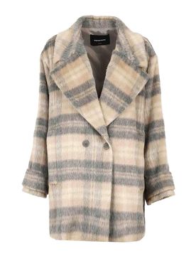 Cappotto Doppiopetto Grigio Rosa A Quadri