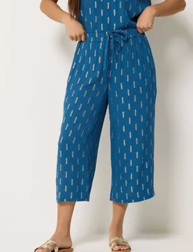 Petite Dobby Foil Detail Cropped Trousers - Dark Blue - Size: 12 - M&Co - FashionsVida