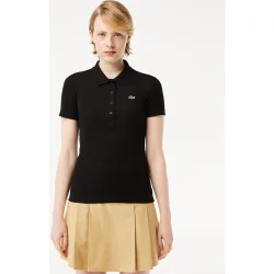 Polo de mujer de corte ajustado de canalé de algodón de manga corta