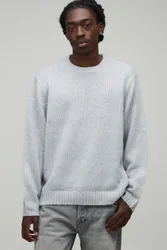 Herren Locker Geschnittener Gebürsteter Strickpullover Light Grey Größe XL