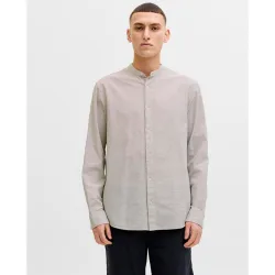 Jack & Jones - Camisa de lino de hombre lisa con cuello mao