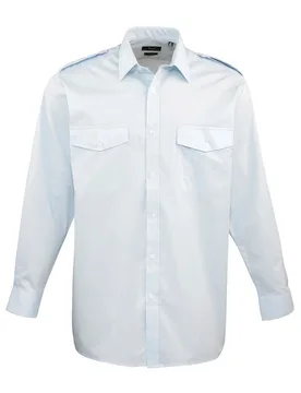Mens Long-Sleeved Pilot Shirt (Light Blue) - Size 15.5 Inch - Premier - FashionsVida