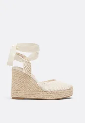 Keilabsatz-Espadrilles mit Plateausohle und Bindebändern NATUR 37
