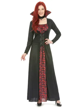 Aristokratische Vampirdame Halloweenkostüm schwarz-rot - KARNEVAL-MEGASTORE - FashionsVida