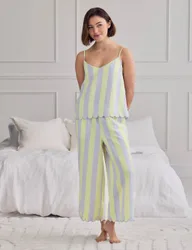 Linen Rich Striped Cropped Pyjama Set Lilac female