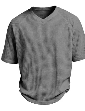 New Spring/Summer Knitted Men's V-neck Off Shoulder Waffle Short Sleeve Fashion Casual Comfortable T-shirt Shirt - Aliexpress - FashionsVida