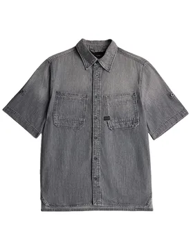 Camicia A Maniche Corte Slanted Double Pocket Sun Faded Glacier Grey S - G-Star - FashionsVida