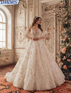 Luxurious Ball Gown Wedding Dress Elegant Satin Bride Gown Graceful Beaded Floor-Length Bride Robe Customized Vestidos De Novia - Aliexpress - FashionsVida